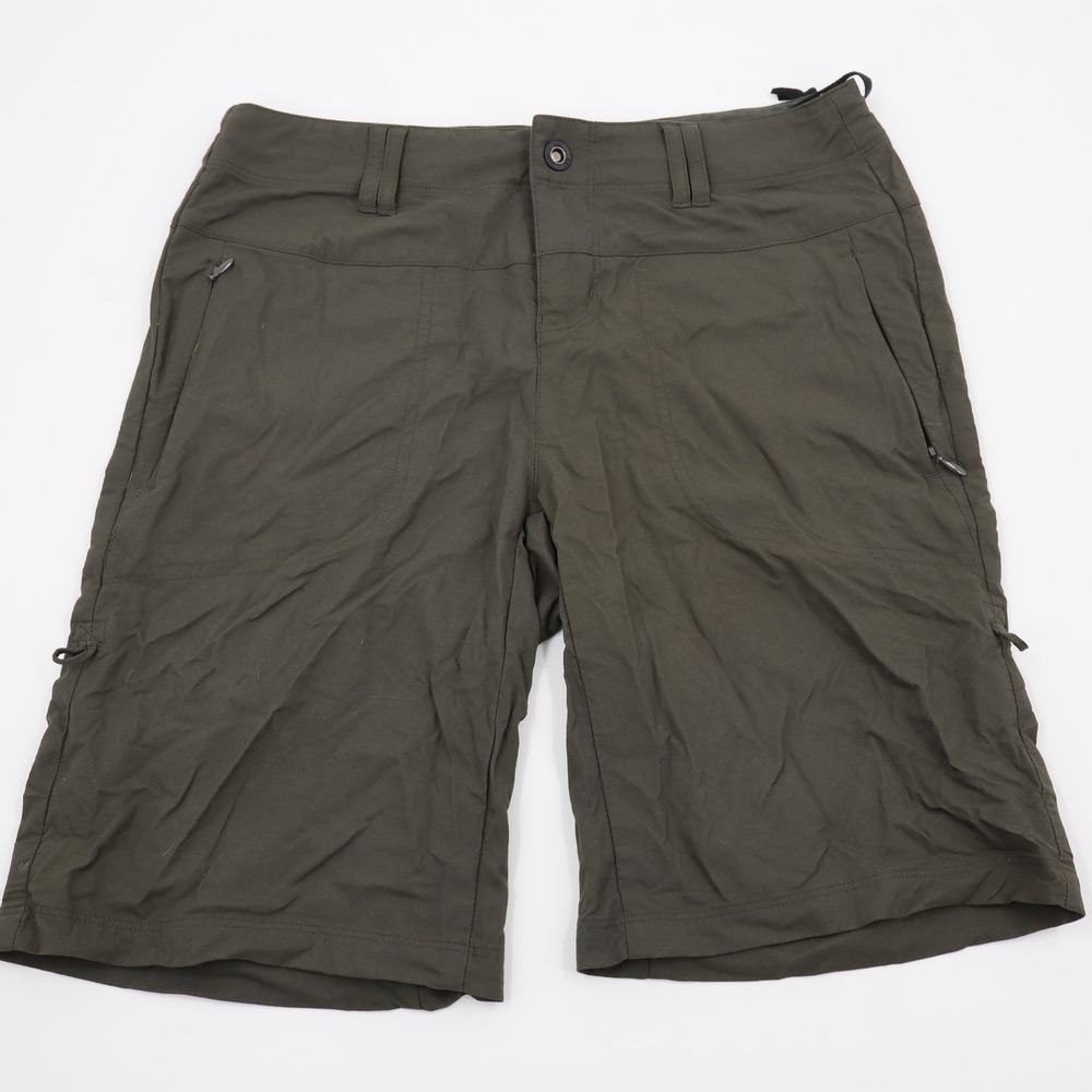 REI Hiking Shorts Womens 2 Olive Green Stretch Nylon‎ Utility Trail 10in Inseam